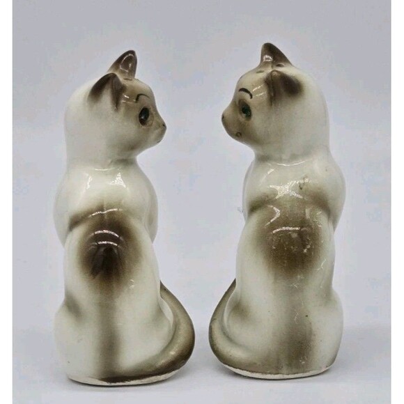 Vintage Japan Siamese Cats Gorgeous Green Rhinestone Eyes! Salt & Pepper Shakers - Picture 6 of 9